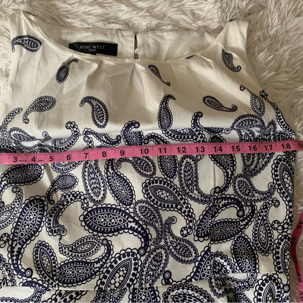 Nine West White Dress with Blue Paisley Design - Picture 12 of 14